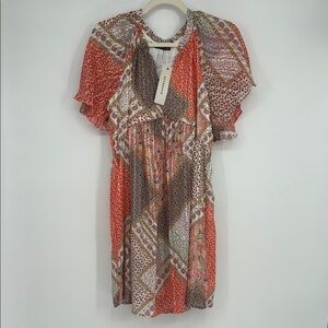 Elleborn Patchwork Boho Mini Dress | Short Sleeve Ruffle Hem | Multiple Sizes